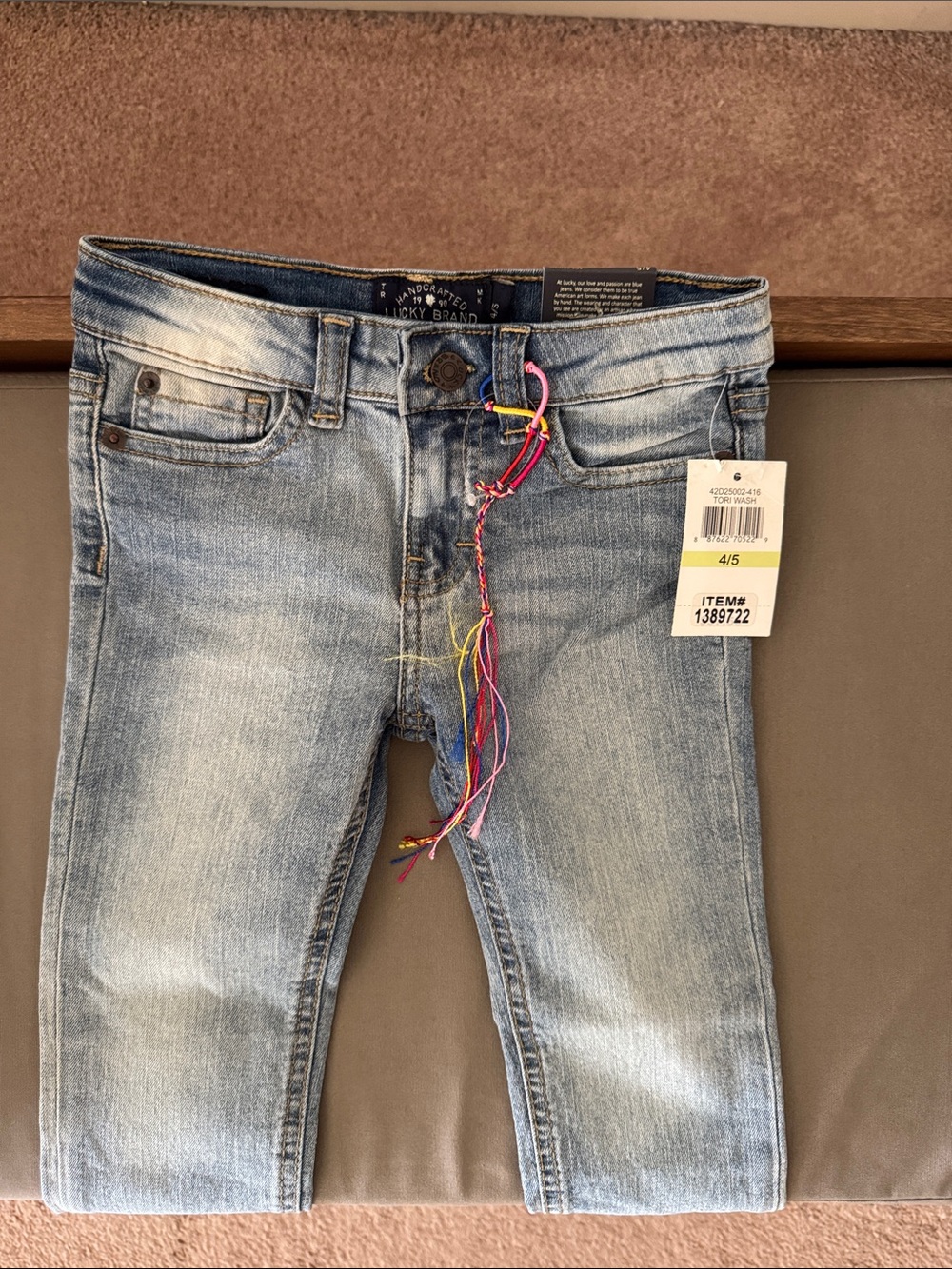 Lucky Brand Kid’s Light Wash Skinny Jeans with Colorful Thread Detail